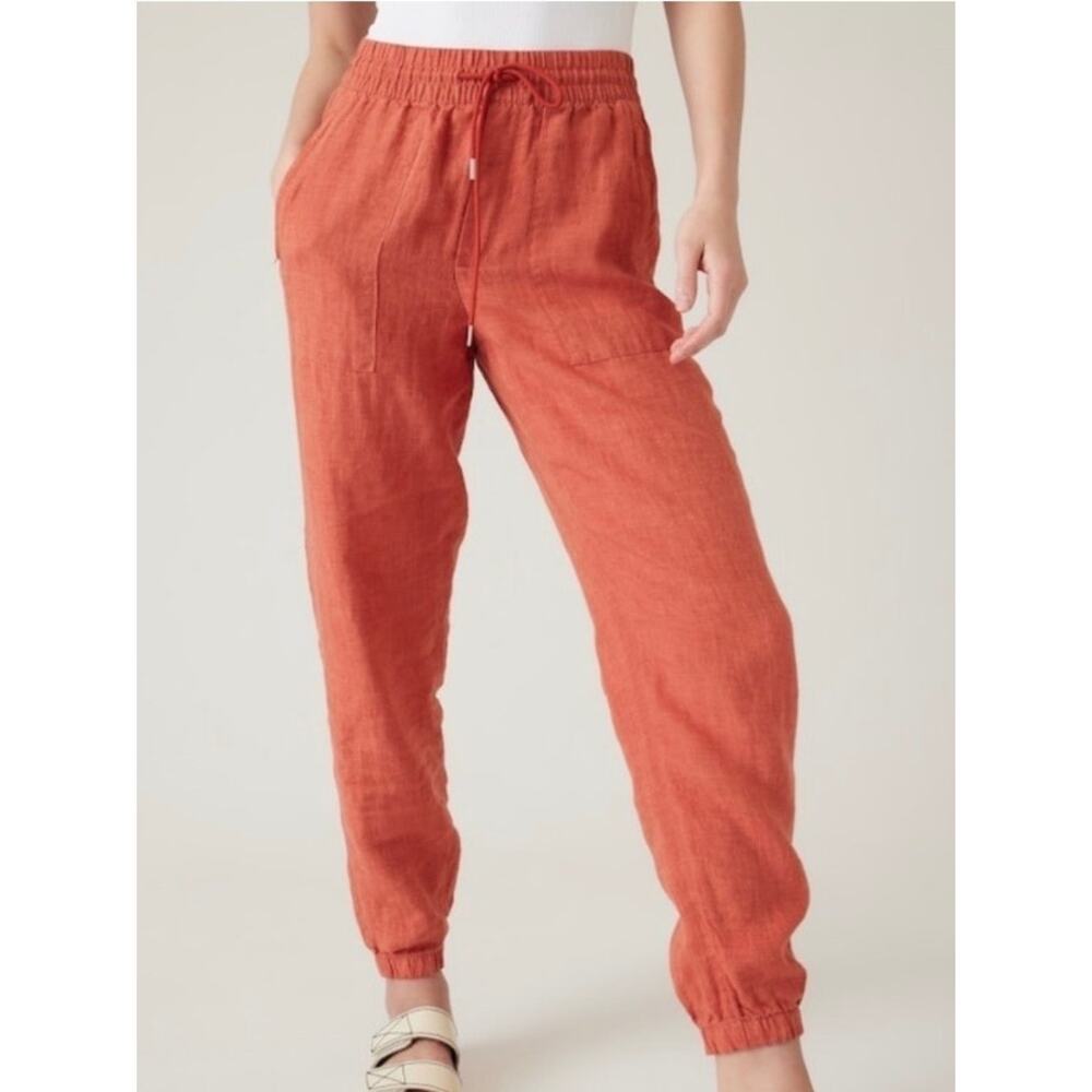 Athleta Brick Red Retreat Linen Jogger Pants Sz.8P